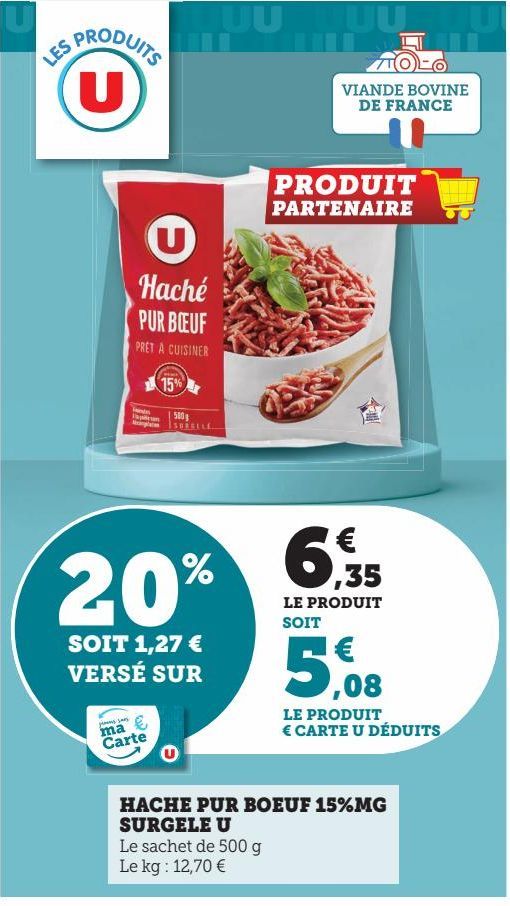 HACHE PUR BOEUF 15%MG SURGELE U