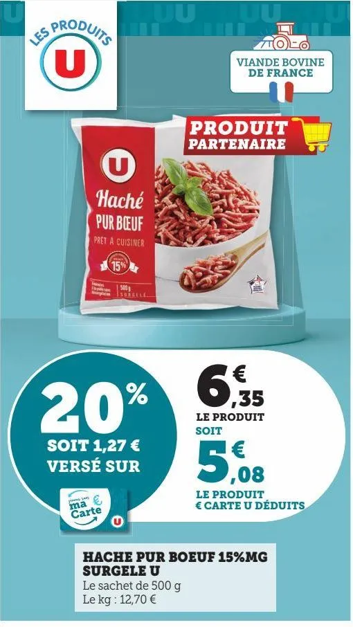 hache pur boeuf 15%mg surgele u