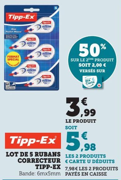 LOT DE 5 RUBANS CORRECTEUR TIPP-EX 