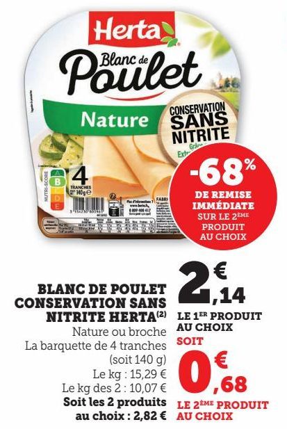 BLANC DE POULET CONSERVATION SANS NITRITE HERTA