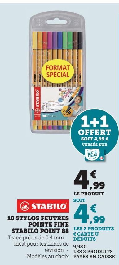 10 STYLOS FEUTRES POINTE FINE STABILO POINT 88