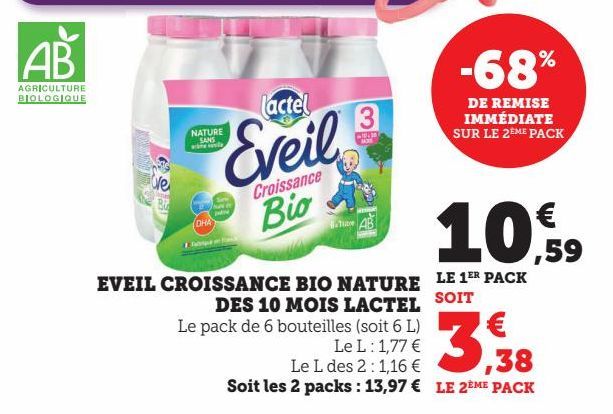 EVEIL CROISSANCE BIO NATURE DES 10 MOIS LACTEL