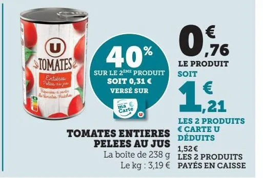 les 2 produits € carte u déduits