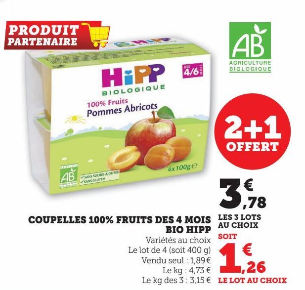 COUPELLES 100% FRUITS DES 4 MOIS BIO HIPP