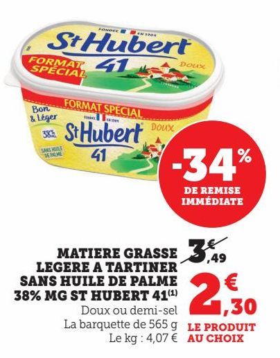 MATIERE GRASSE LEGERE A TARTINER SANS HUILE DE PALME 38% MG ST HUBERT 41