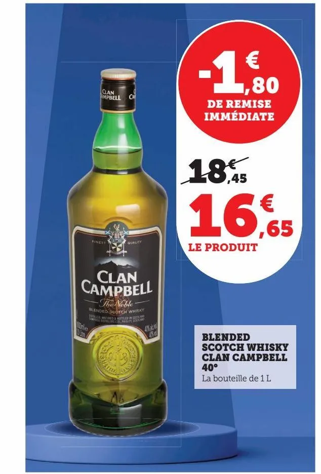 blended scotch whisky clan campbel 40°