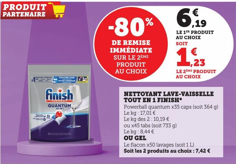 NETOYANT LAVE VAISSELLE TOUT EN 1 FINISH* OU GEL