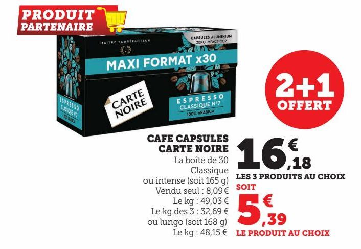 CAFE CAPSULES CARTE NOIRE 