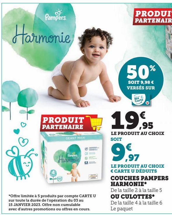 COUCHES PAMPERS HARMONIE* OU CULOTTESS*