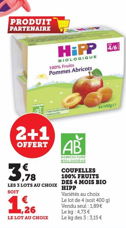 COUPELLES 100% FRUITS DES 4 MOIS BIO HIPP