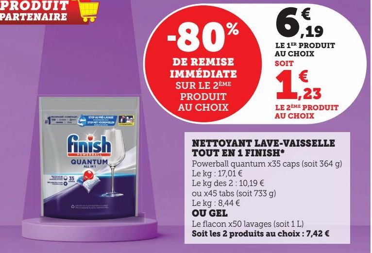 NETTOYANT LAVE VAISSELLE TOUT EN 1 FINISH* OU GEL