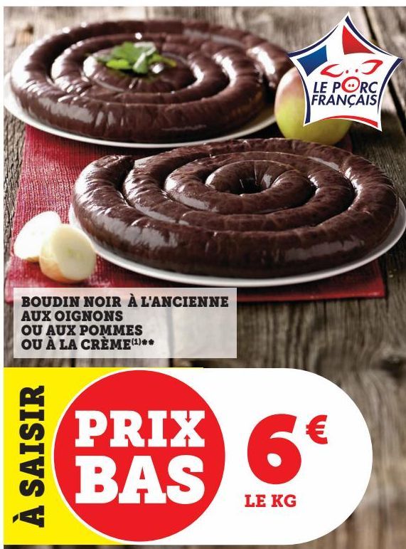 BOUDIN NOIR A L'ANCIENNE AUX OIGNONS OU AUX POMMES OU A LA CREME