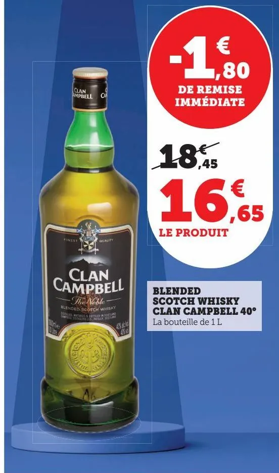 blended scotch whisky clan campbel 40°
