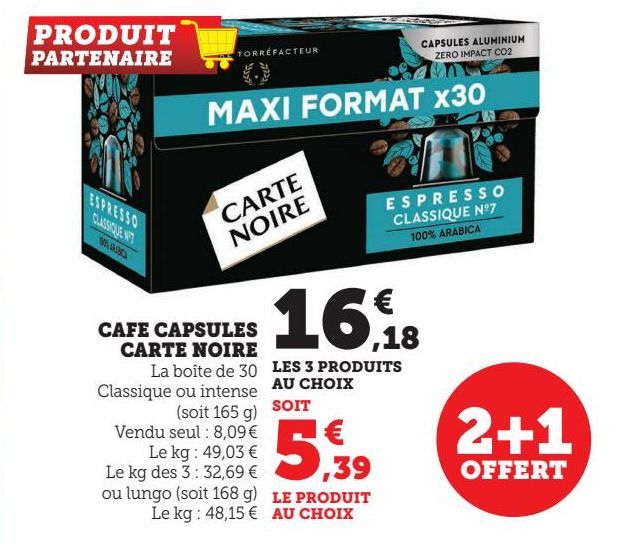 CAFE CAPSULES CARTE NOIRE