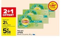 2+1  OFFERT  Von d  2%  Les  58  Lk2125€  Lipton  The vert LIPTON  Menthe 50 sachets, 8094  THE TEAT MENTRE  SOFT  1,86  Labo  E 