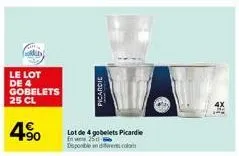 le lot de 4 gobelets 25 cl  4⁹0  picardie  lot de 4 gobelets picardie en ve 250 disponible en diferent col 