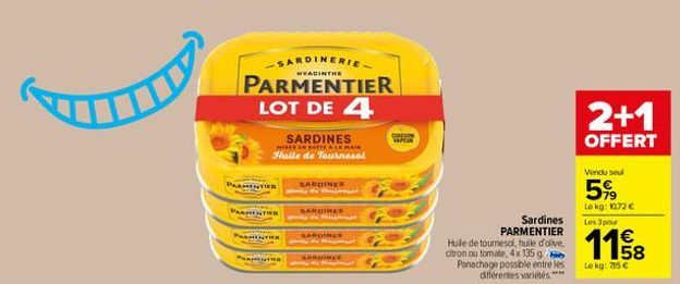 -SARDINERIE-PARMENTIER LOT DE 4  PARMENTIER  SARDINES  MISE EN SOFER A LA MAR  Huile de Tournesol  ARMENTIER  PARENTER  THER  SARDINES  SARDINES  SARDINES  SANDIRE  Sardines PARMENTIER  Hule de tourne