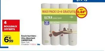 rouleaux offerts  e  699  essuie-tout blanc ultra absorbant carrefour pro3 pl onde  lee  soit  maxi pack 12+4 gratuits (0,44  ultra 