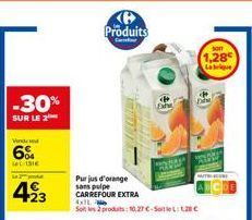 -30%  SUR LE 2  Vend  6%  LISIE produ  4293  Produits  Carr  Purjus d'orange sans pulpe  CARREFOUR EXTRA  4x  Soit les produits: 10,27 €-Seite: 120€  som  1,28€  Labrique 