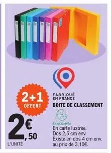 2€  l'unité  2+1  offert  50  en france  boite de classement  exacompta  en carte lustrée. dos 2,5 cm env. existe en dos 4 cm env. au prix de 3,10€. 