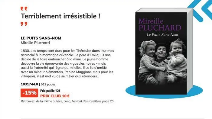 terriblement irrésistible !  le puits sans-nom mireille pluchard  1830. les temps sont durs pour les théraube dans leur mas accroché à la montagne cévenole. le père d'émile, 13 ans, décide de le faire