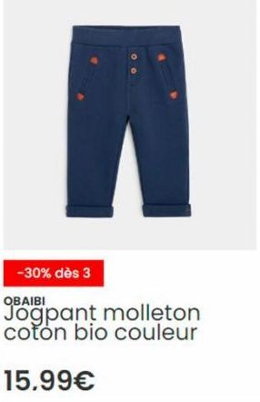 -30% dès 3  QBAIBI  Jogpant molleton coton bio couleur  15.99€ 