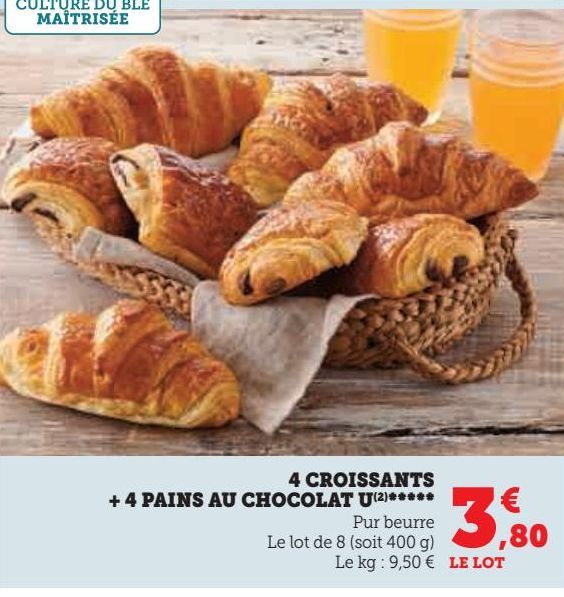 4 CROISSANTS + 4 PAINS AU CHOCOLAT U