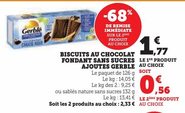 BISCUITS AU CHOCOLAT FONDANT SANS SUCRES AJOUTES GERBLE