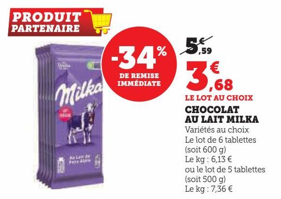 CHOCOLAT AU LAIT MILKA