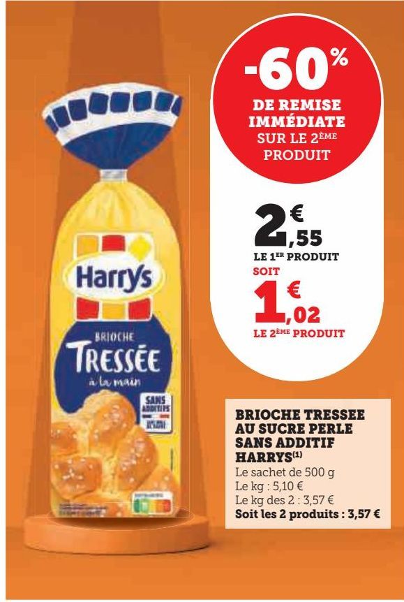 BRIOCHE TRESSEE AU SUCRE PERLE SANS ADDITIF HARRYS