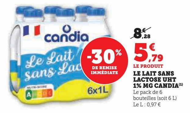 LE LAIT SANS LACTOSE UHT 1% MG CANDIA