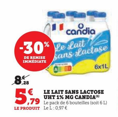 LE LAIT SANS LACTOSE UHT 1% MG CANDIA(1)