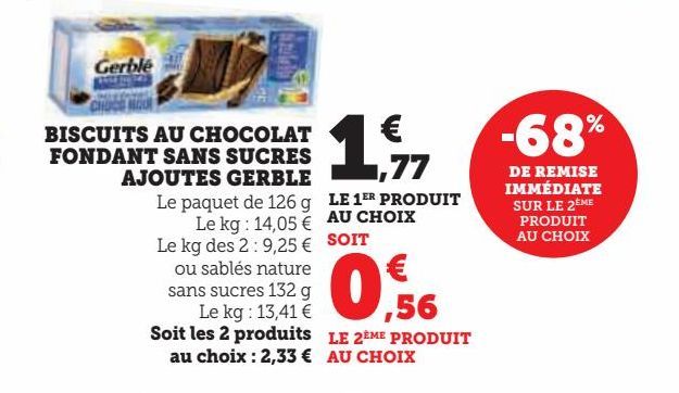 BISCUITS AU CHOCOLAT FONDANT SANS SUCRES AJOUTES GERBLE