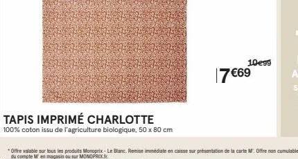 tapis imprimé charlotte  100% coton issu de l'agriculture biologique, 50 x 80 cm  10egg  17 €69 