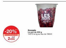 -20%  IMMEDIATEMENT  Jel  2€95  LES  FRUITS  Grenade  Le pot de 200 g  14€75 le kg au lieu de 18€45 