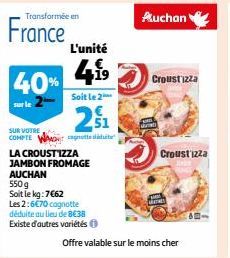 LA CROUST'IZZA JAMBON FROMAGE AUCHAN