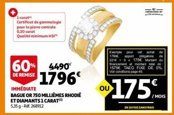 bague or 750 millièmes rhodié et diamants 1 carat(1)