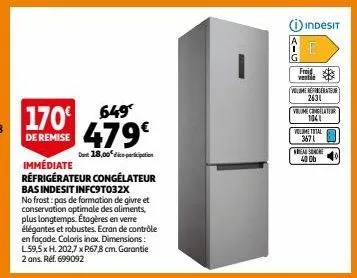 réfrigérateur congélateur bas indesit infc9t032x