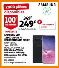 samsung s10 128go grade a+ reconditionné dina