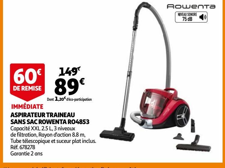 ASPIRATEUR TRAINEAU SANS SAC ROWENTA RO4853