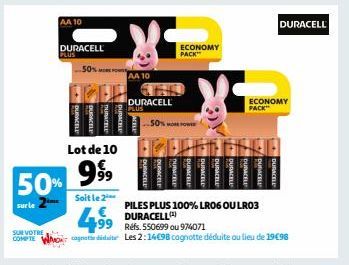 PILES PLUS 100% LR06 OU LR03 DURACELL