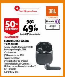 ECOUTEURS TWS JBL T225 NOIRS