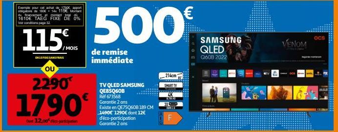 Exemple pour cet achat de 1790€ apport obligatoire de 180 14x 115€. Montant du financement et montant total d DE 0%  TAEG FIXE  Voir conditions page 32  115 500  EN15FOIS SANS FRAIS  OU  2290  1790  D