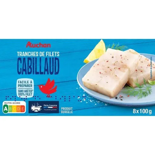 tranches de filets  de cabillaud  surgelées auchan 