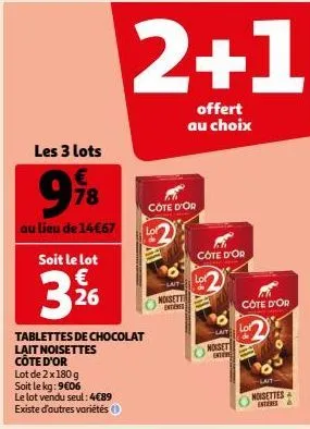 tablettes de chocolat lait noisettes côte d'or