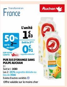 PUR JUS D'ORANGE SANS PULPE AUCHAN