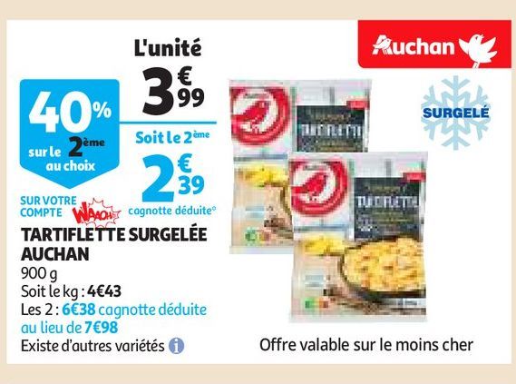 TARTIFLETTE SURGELÉE AUCHAN