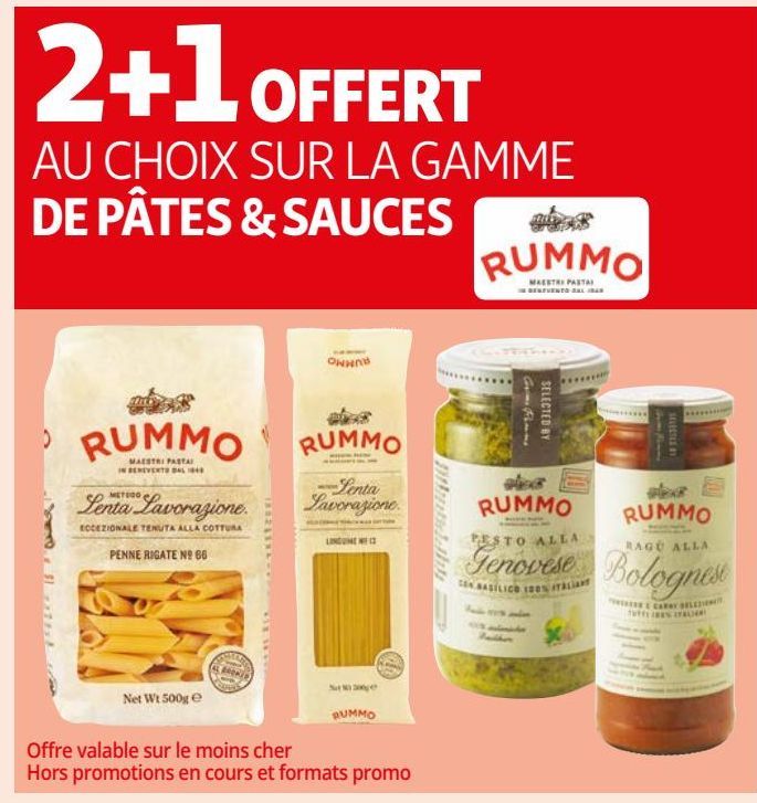 2+1 OFFERT AU CHOIX SUR LA GAMME DE PÂTES & SAUCES