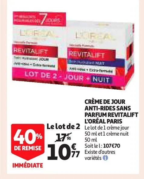 crème de jour anti-rides sans parfum revitalift l'oréal paris