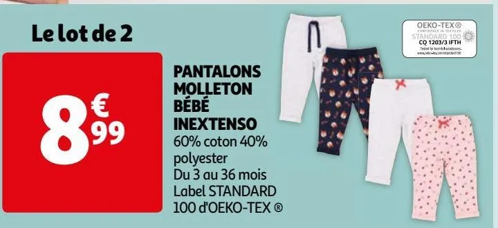 pantalons molleton bébé inextenso le lot de 2